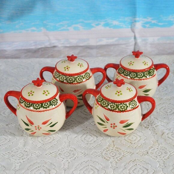 Temp-tations Old World Red and Green Seasonal Lidded Soup Crocks and Tray - Picture 2 of 8